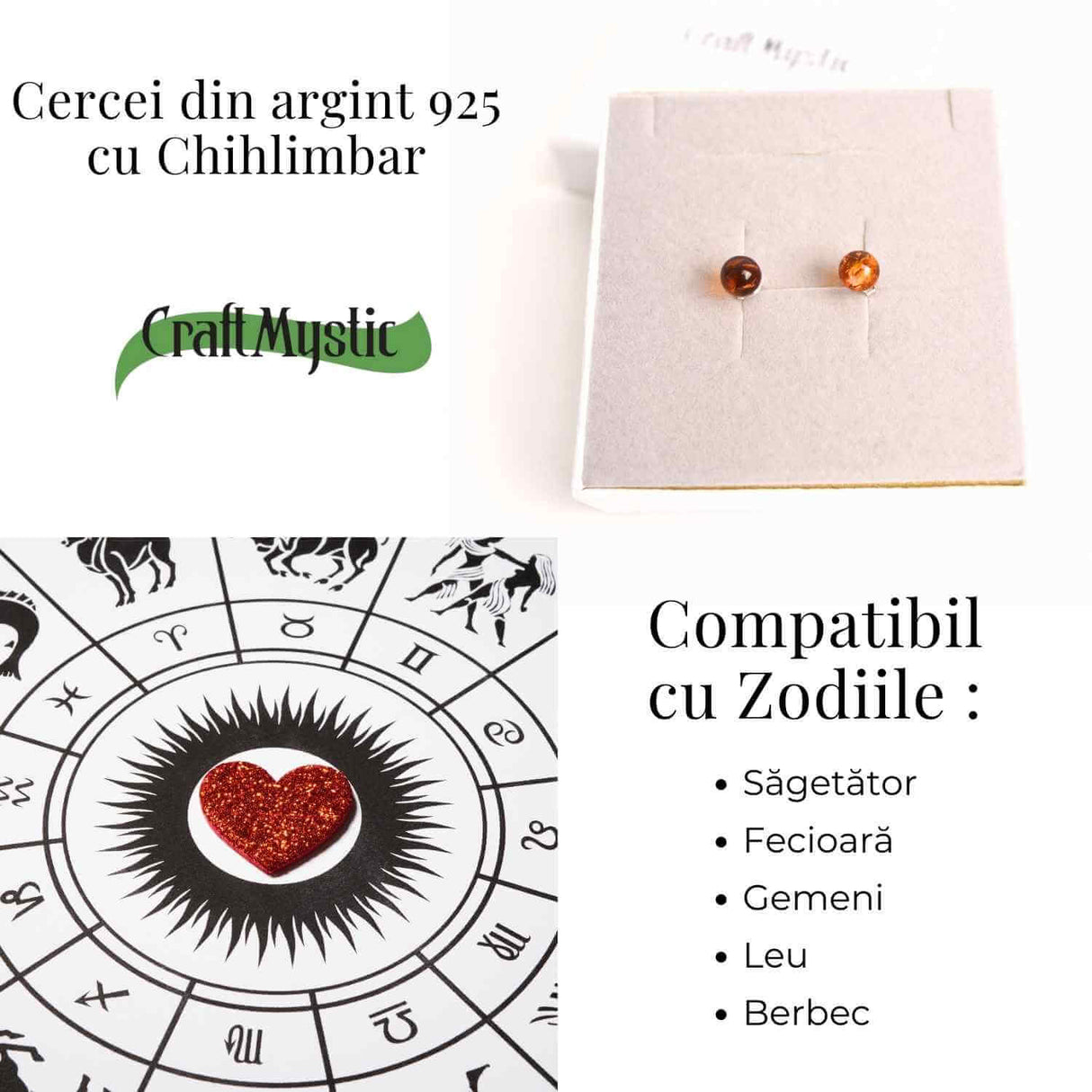 Cercei Argint 925 cu Chihlimbar Bobita - Eleganta si Energie Pozitiva