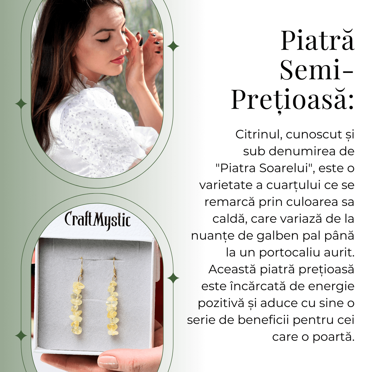 Cercei Lungi cu Pietre Semipretioase de Citrin Natural si Elemente din Alama, Bijuterii Aurii pentru Femei