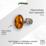 Talismanul linistii – Inel vintage cu chihlimbar si detalii din argint 925