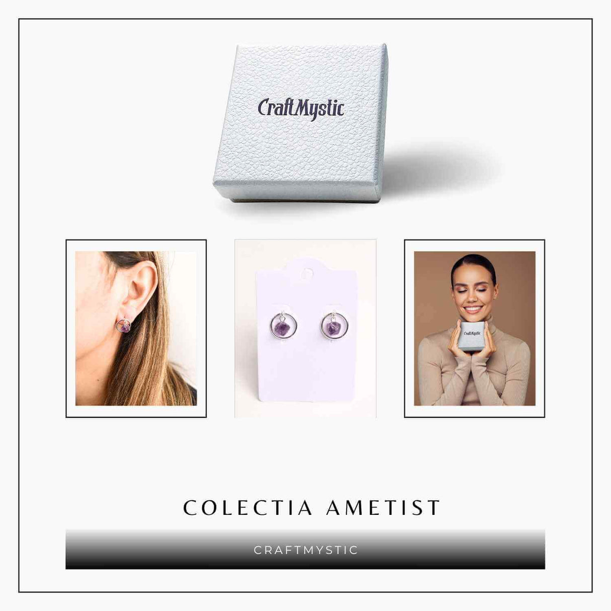 Cercei model sferic cu Ametist Brut – Calm si Claritate Spirituala