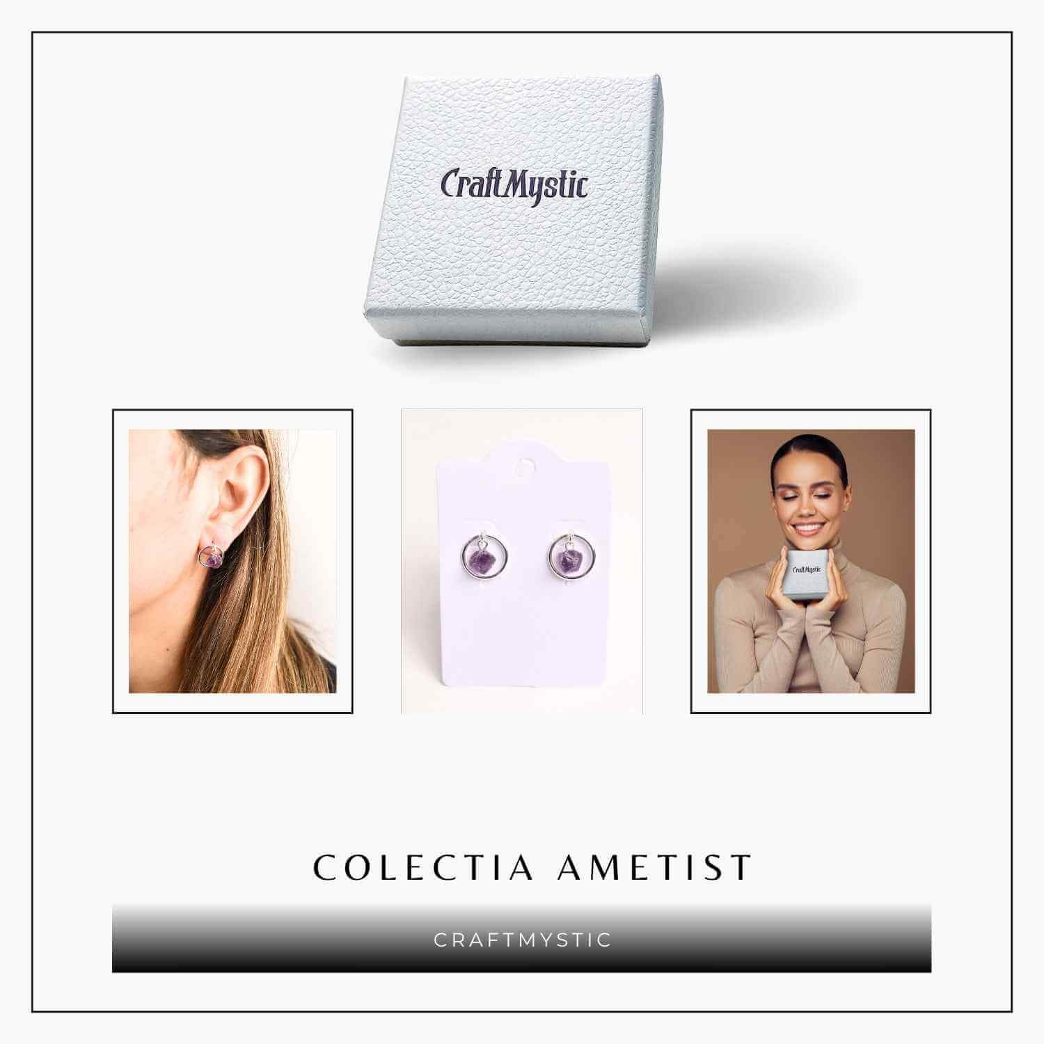 Cercei model sferic cu Ametist Brut – Calm si Claritate Spirituala