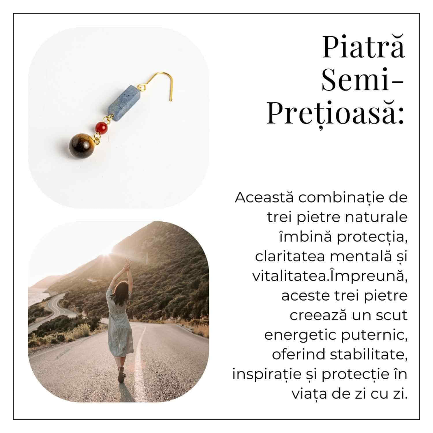 Cercei cu Lapis Lazuli, Agat Rosu si Ochi de Tigru