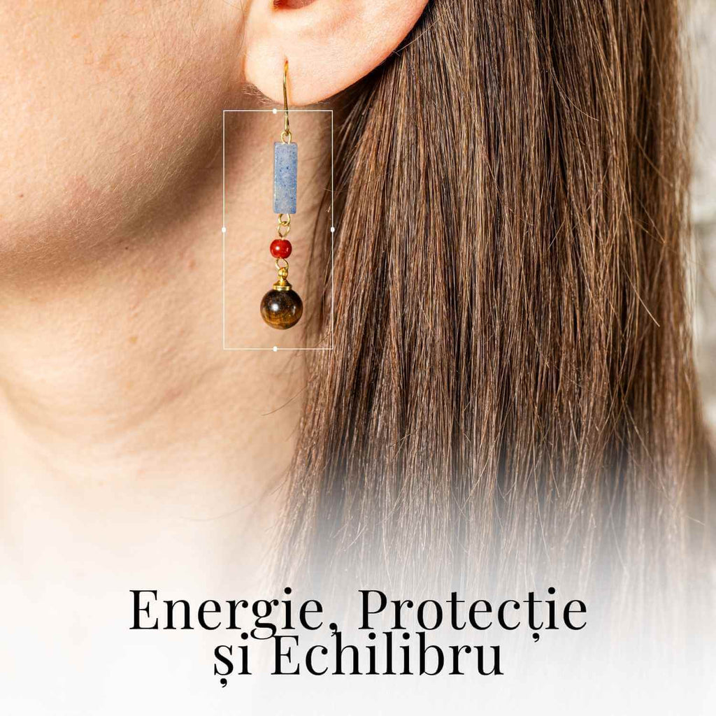 Cercei cu Lapis Lazuli, Agat Rosu si Ochi de Tigru