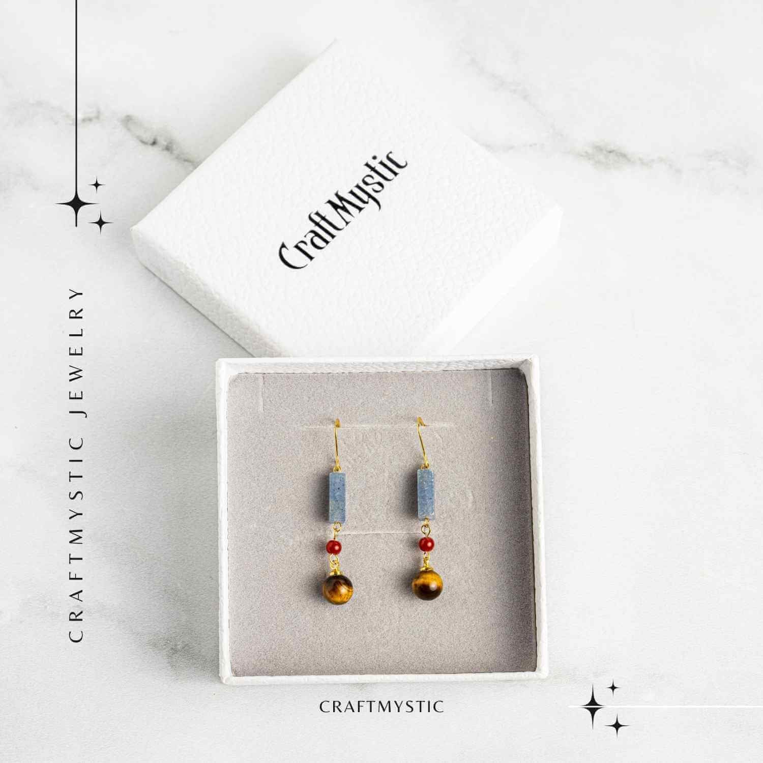 Cercei cu Lapis Lazuli, Agat Rosu si Ochi de Tigru