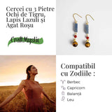Cercei cu Lapis Lazuli, Agat Rosu si Ochi de Tigru - Energie si Protectie