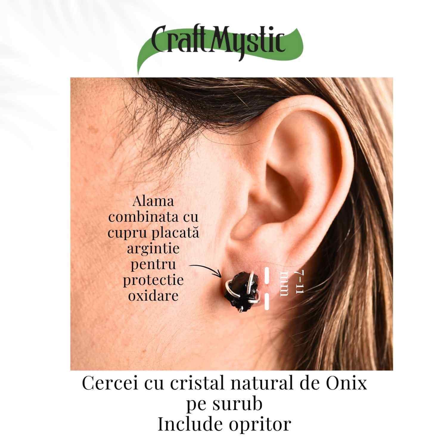 Cercei cu Onix Brut inchidere pe tija cu opritor – Protectie si Claritate pentru Zilnic
