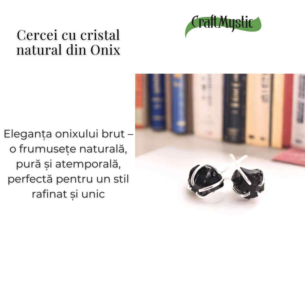 Cercei cu Onix Brut inchidere pe tija cu opritor – Protectie si Claritate pentru Zilnic