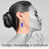 Cercei cu Pietre Semipretioase Lapis Lazuli dreptunghiular,i tortita argintie, pentru claritate si echilibru