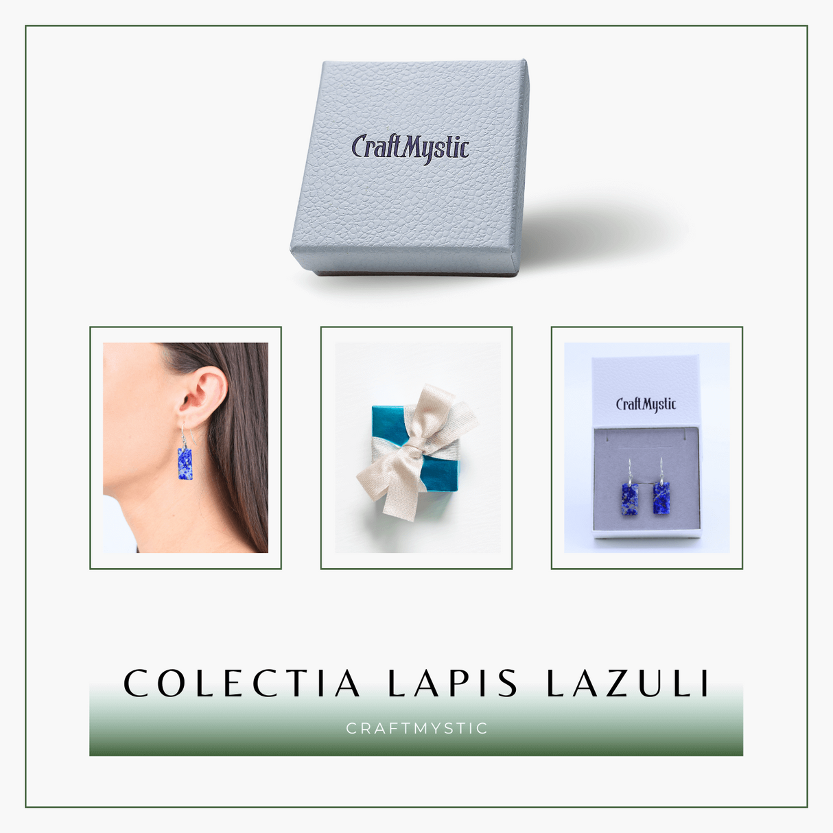 Cercei cu Pietre Semipretioase Lapis Lazuli dreptunghiular,i tortita argintie, pentru claritate si echilibru