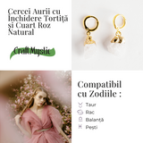 Cercei Aurii cu Cuart Roz Brut Natural – Iubire si Echilibru