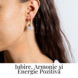 Cercei Aurii cu Cuart Roz Brut Natural – Iubire si Echilibru