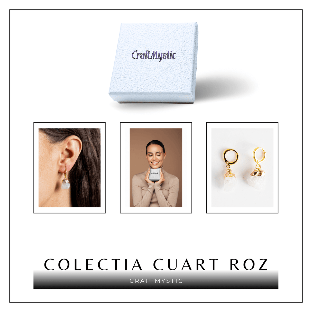 Cercei Aurii cu Cuart Roz Brut Natural – Iubire si Echilibru