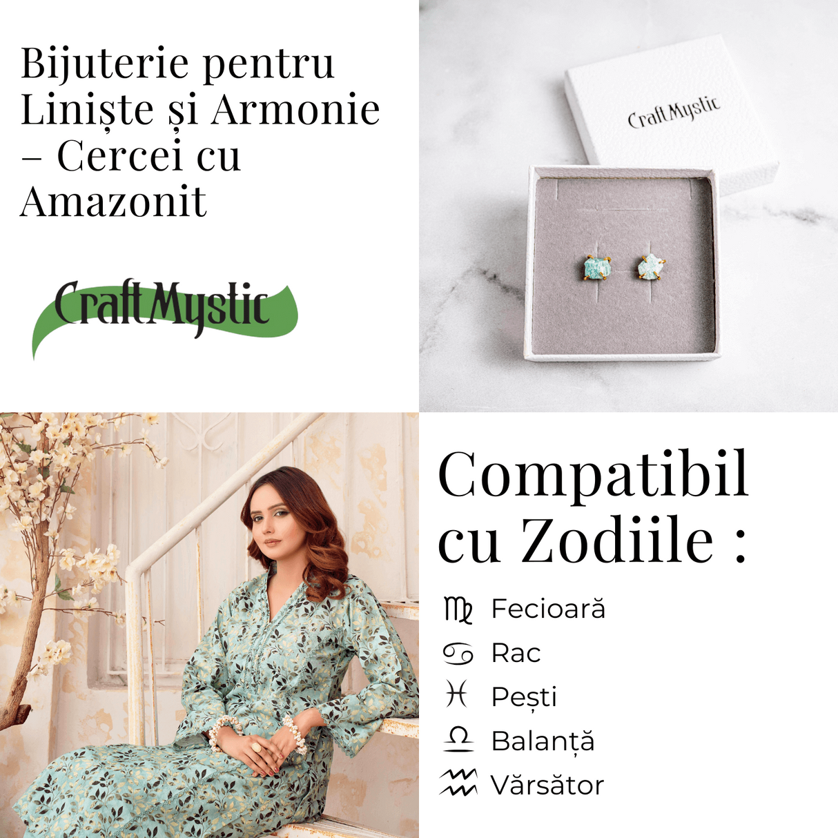 Liniste si Armonie – Cercei cu Amazonit si Finisaj Auriu