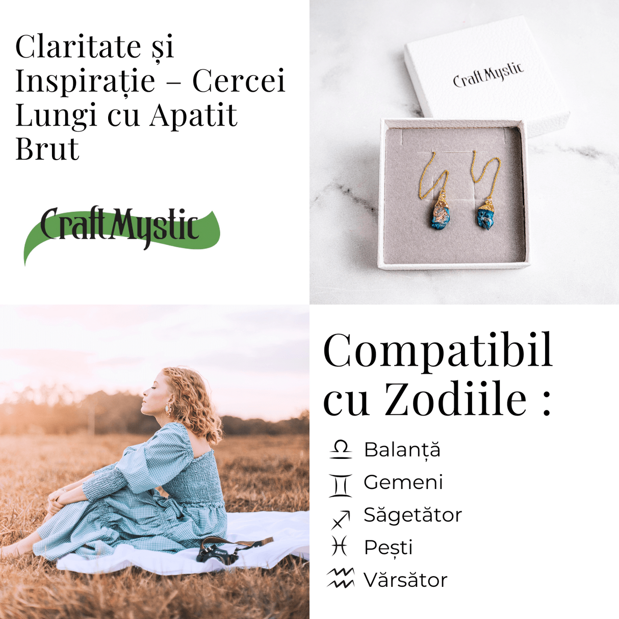 Claritate si Inspiratie – Cercei Lungi cu Apatit Brut