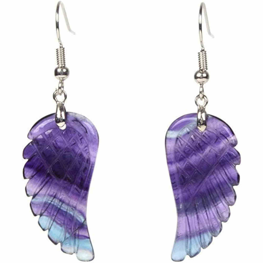 Cercei din cristal Flourit, forma aripi de inger si saculet satin inclus - Pentru protectie
