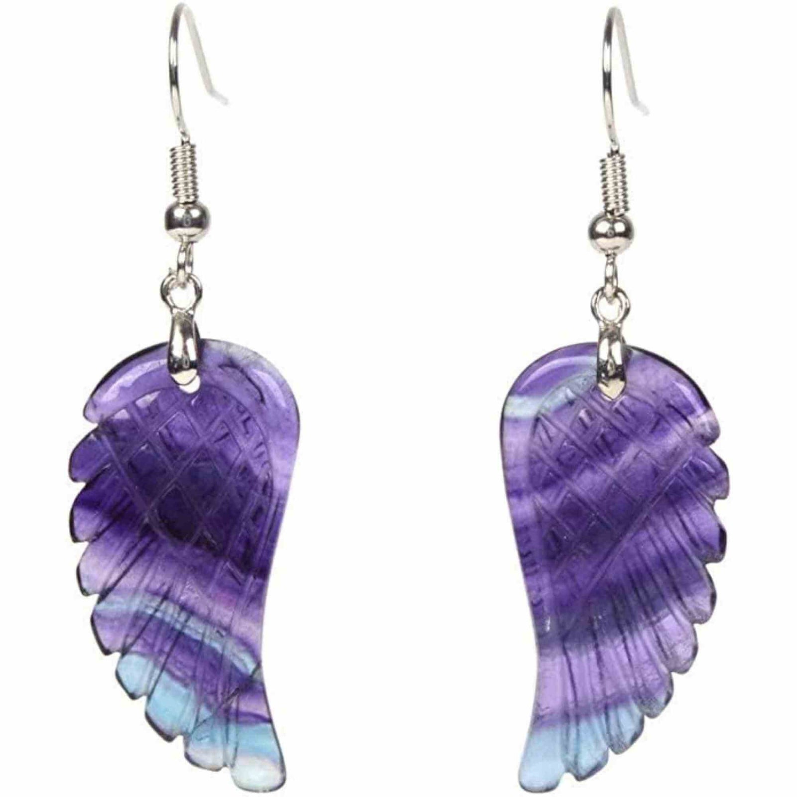 Cercei din cristal Flourit, forma aripi de inger si saculet satin inclus - Pentru protectie
