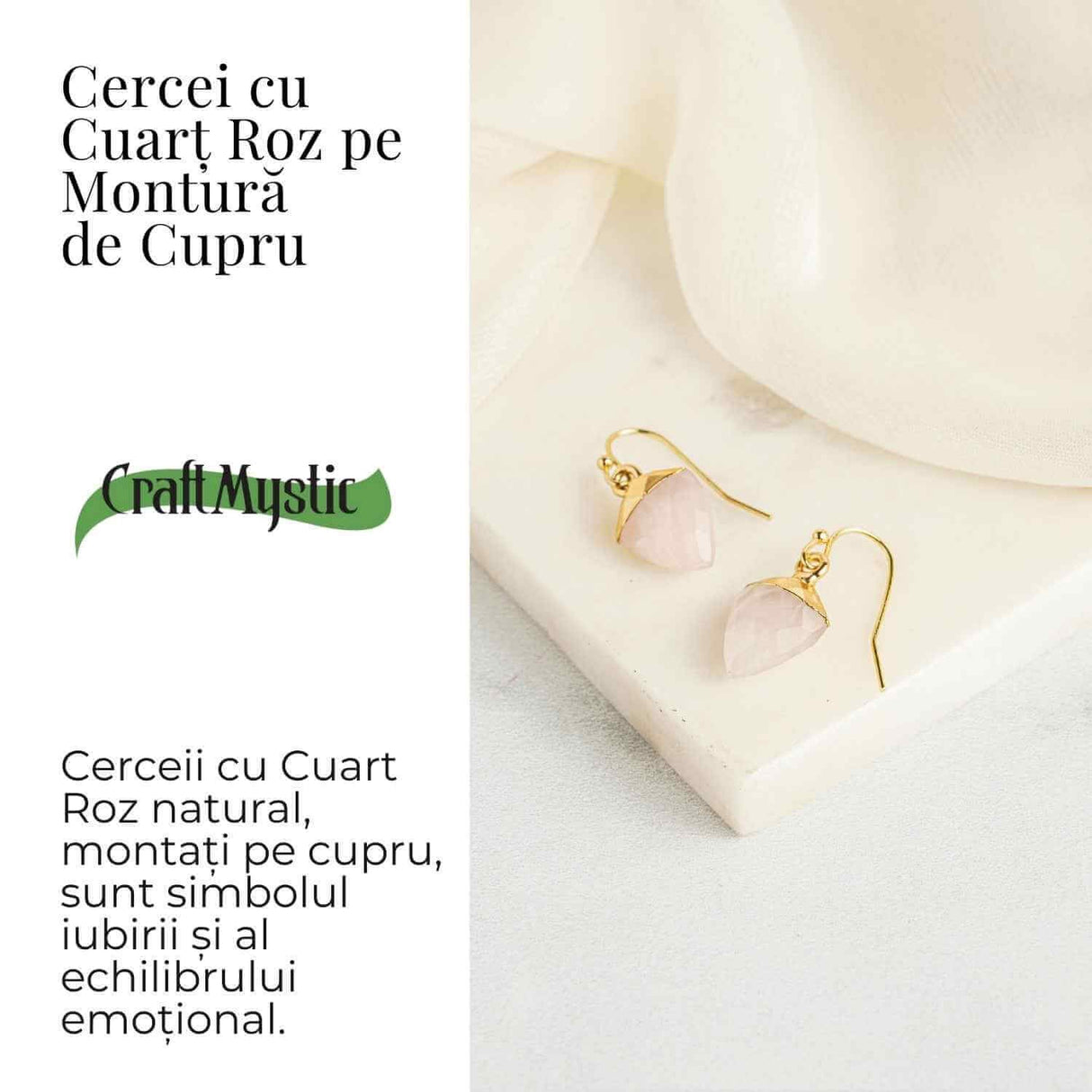 Cercei din Cuart Roz Natural Fatetat - Iubire Si Armonie