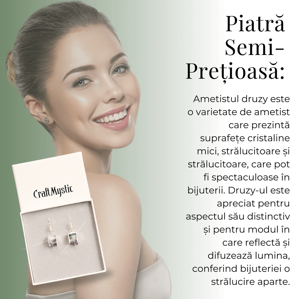 Cercei Argintii din Ametist Druzy Natural 15 mm
