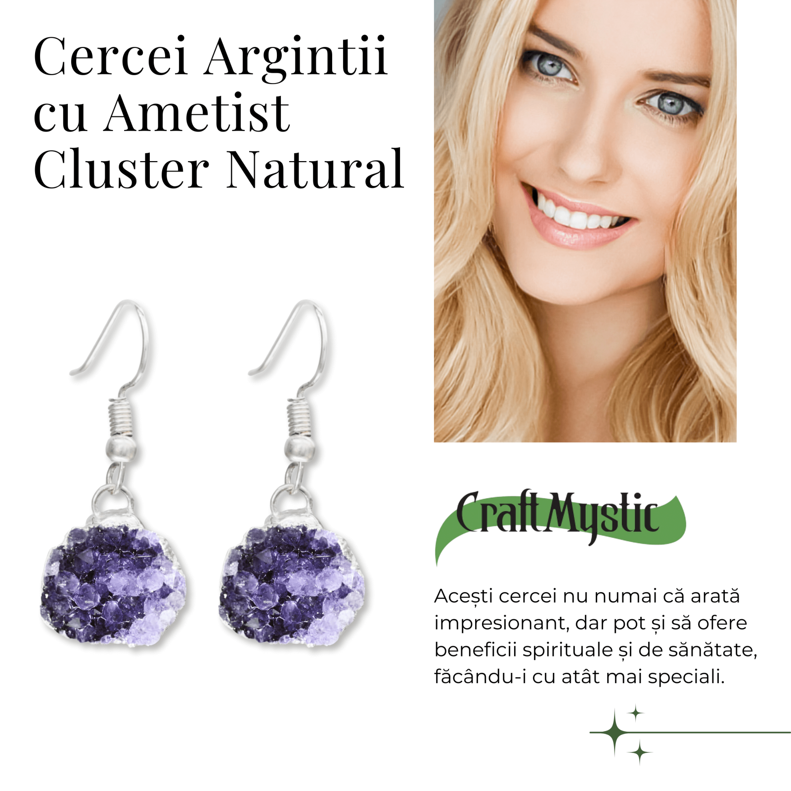 Cercei Argintii cu Ametist druzy