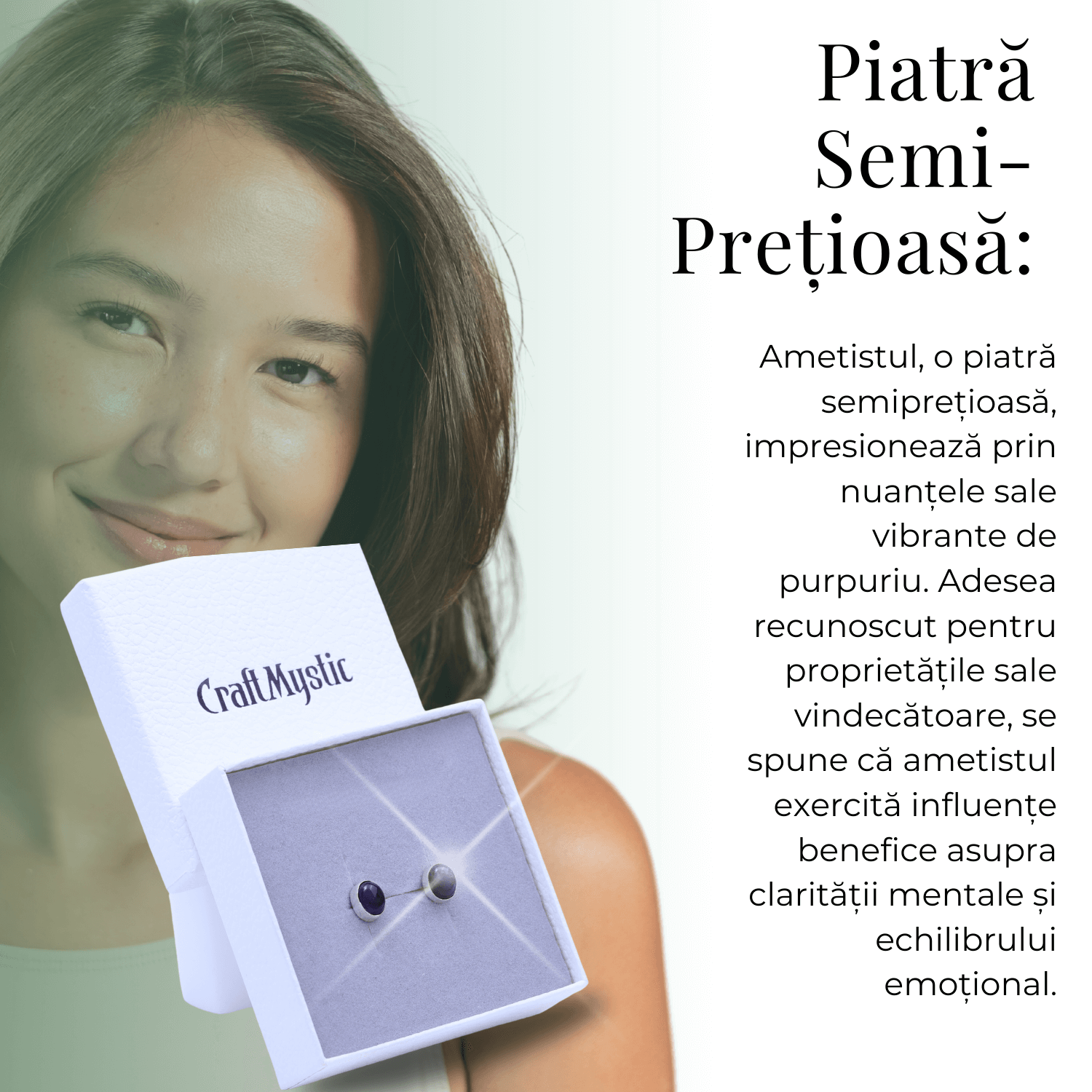 Cercei Eleganti cu Ametist Natural inchidere pe surub, pentru calm si echilibru