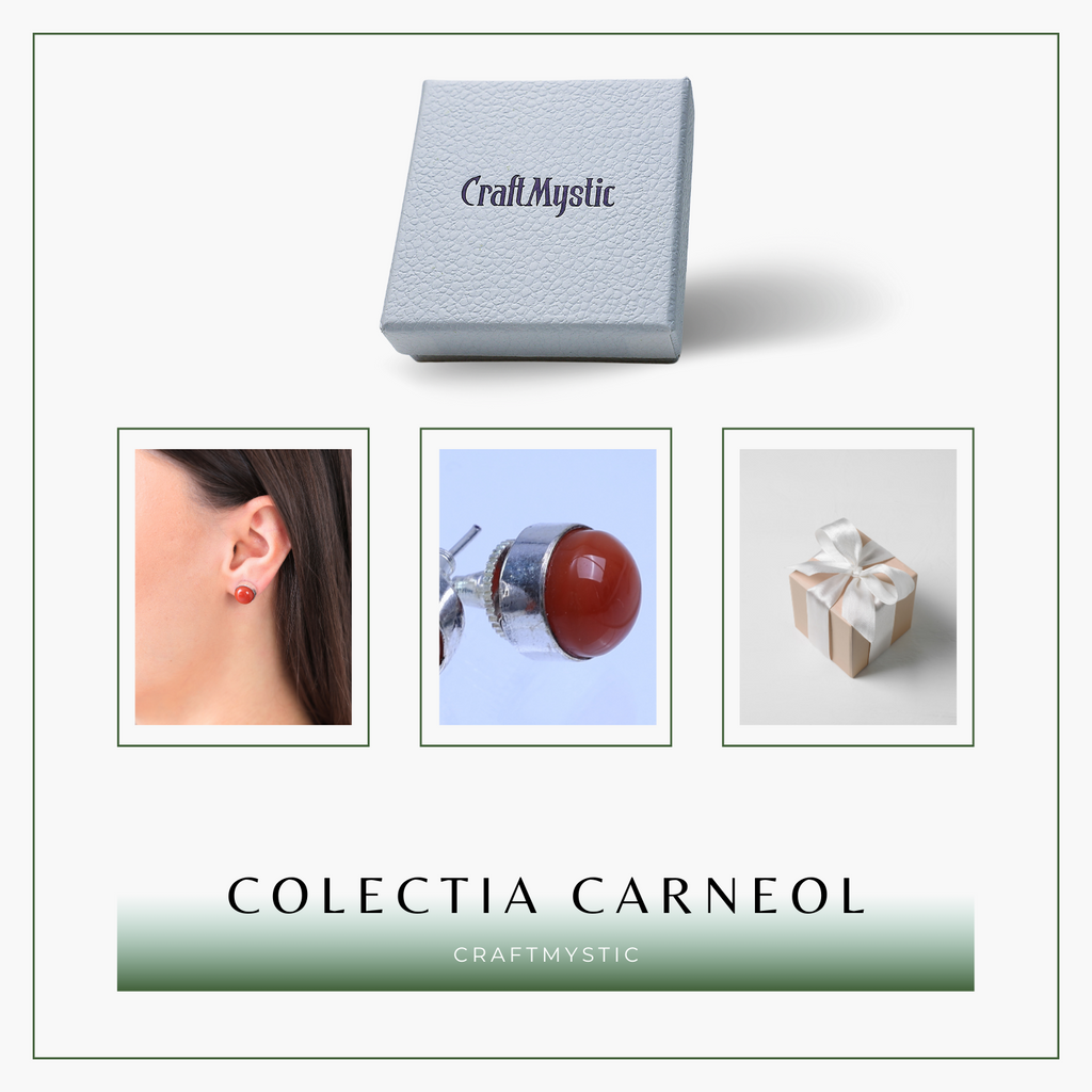 Cercei Eleganti cu Carneol Natural, inchidere pe surub, pentru energie si curaj
