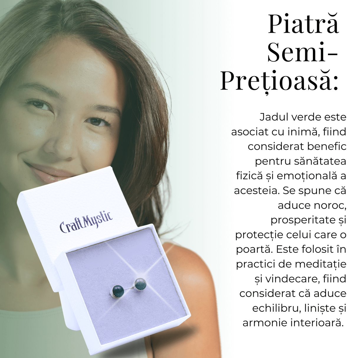 Cercei Eleganti cu Jad Verde, inchidere pe surub, pentru echilibru si protectie