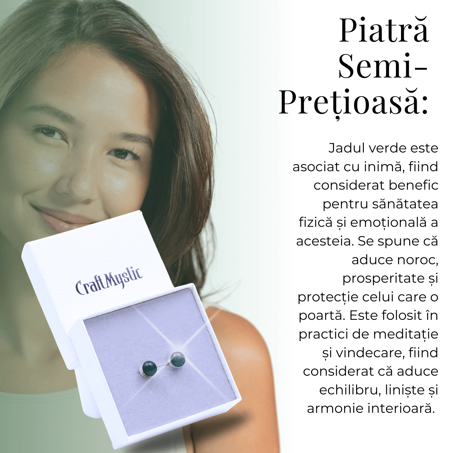 Cercei Eleganti cu Jad Verde, inchidere pe surub, pentru echilibru si protectie
