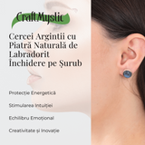 Cercei Eleganti cu piatra Labradorit Natural, inchidere pe surub, pentru echilibru si protectie