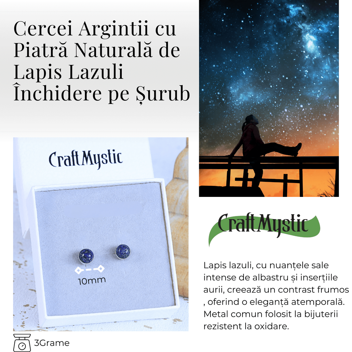Cercei Eleganti cu Lapis Lazuli Natural, pentru claritate mentala si intelepciune