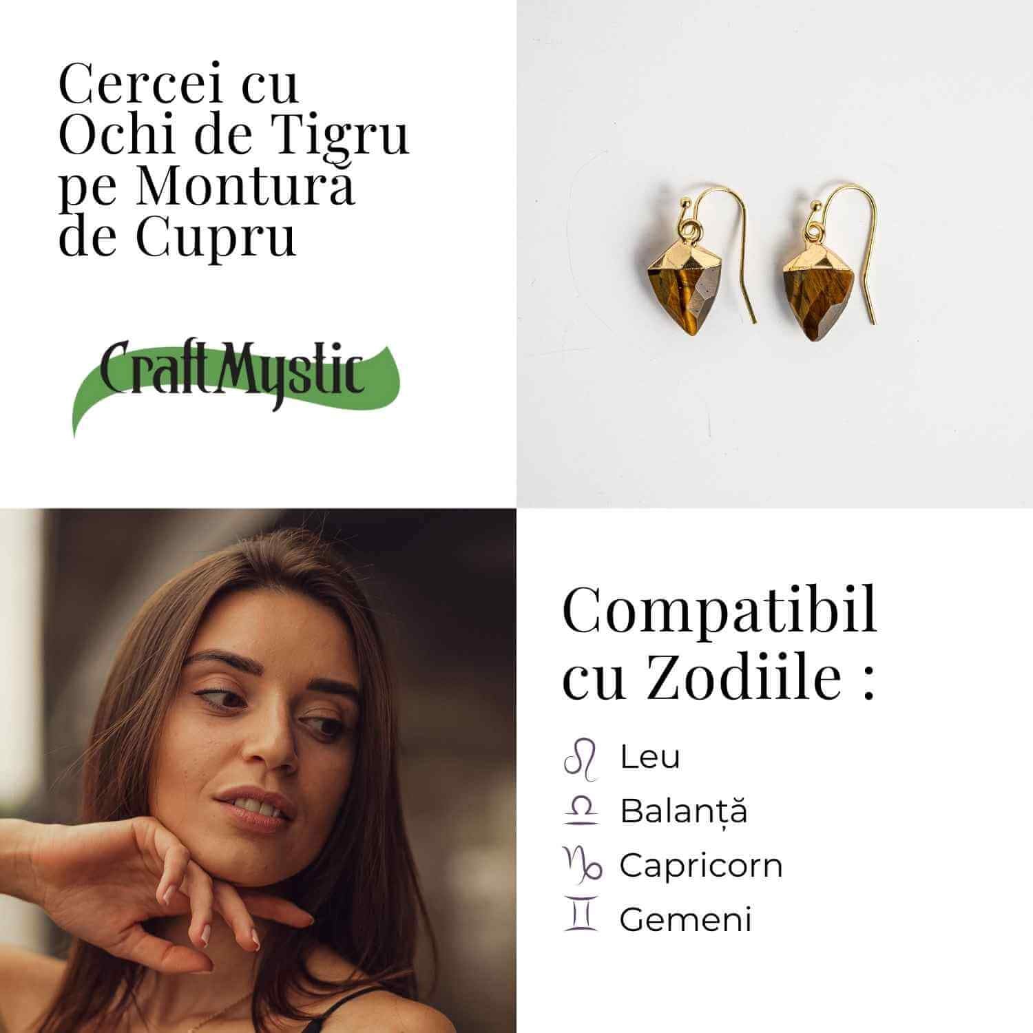 Cercei Eleganti cu Ochi de Tigru Natural Fatetat