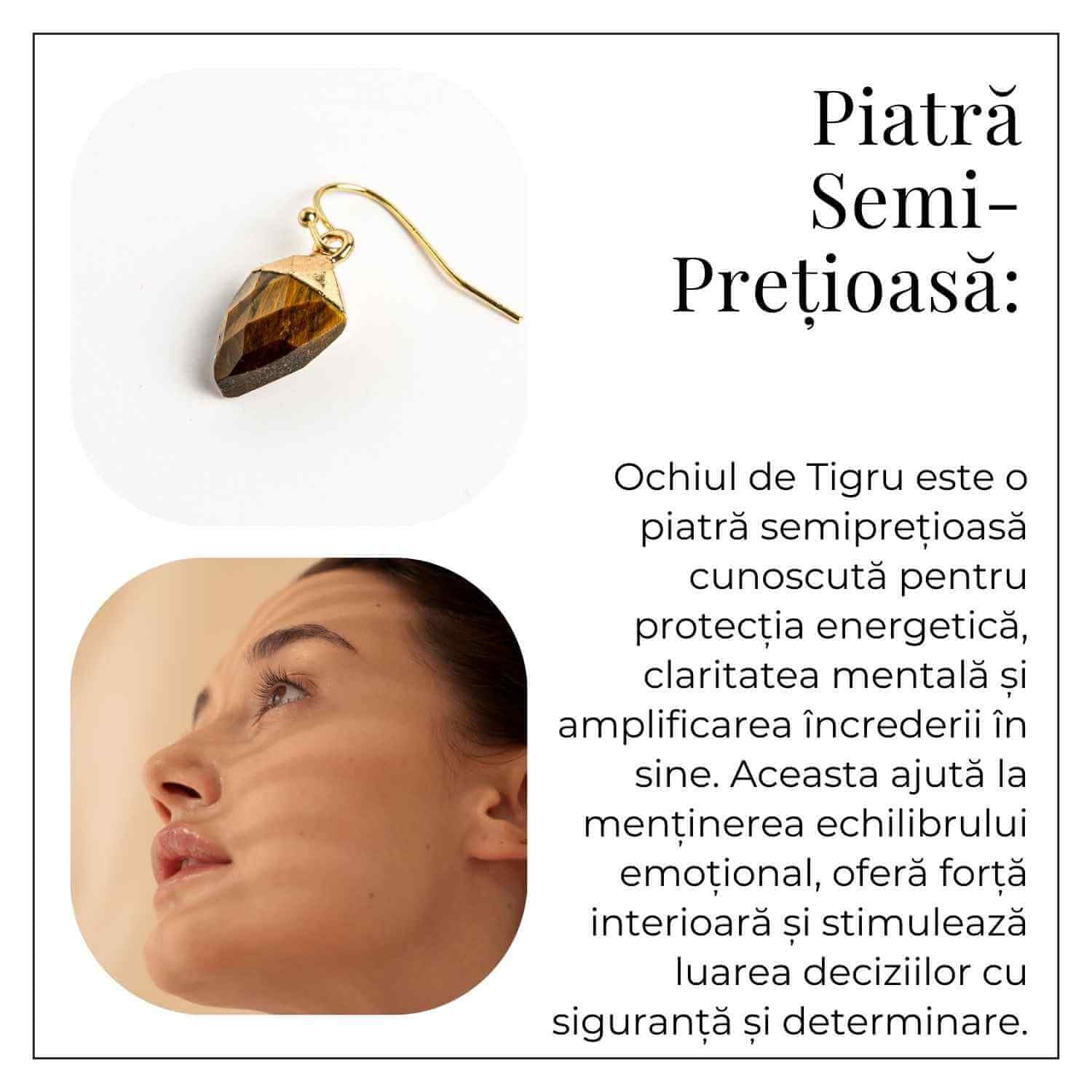 Cercei Eleganti cu Ochi de Tigru Natural Fatetat