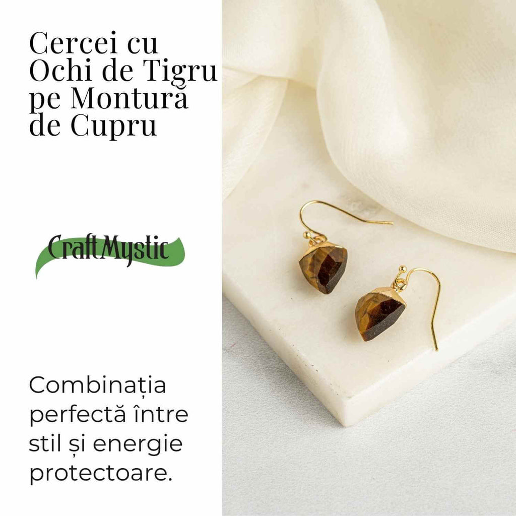 Cercei Eleganti cu Ochi de Tigru Natural Fatetat