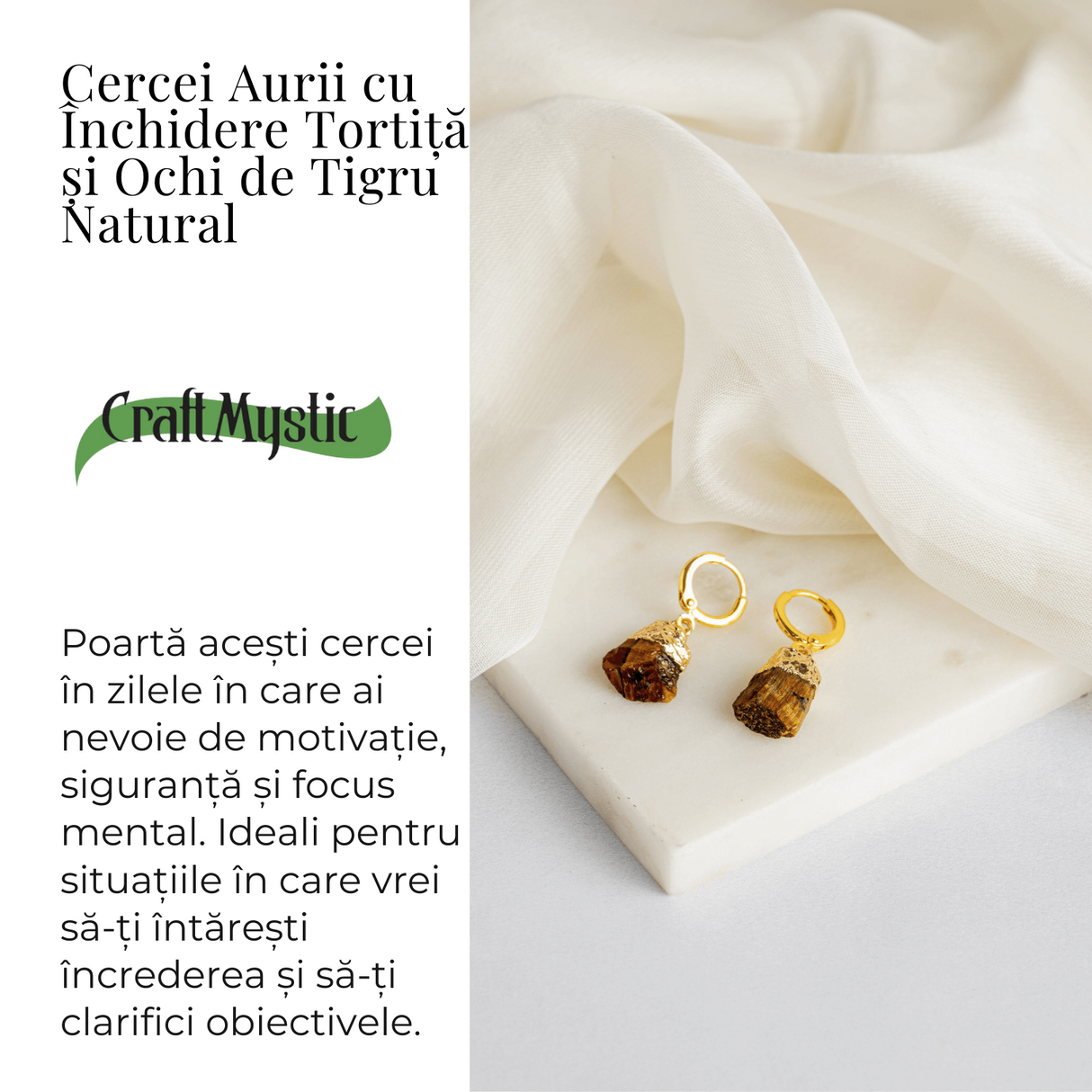 Cercei Aurii cu Ochi de Tigru Brut Natural – Putere si Protectie