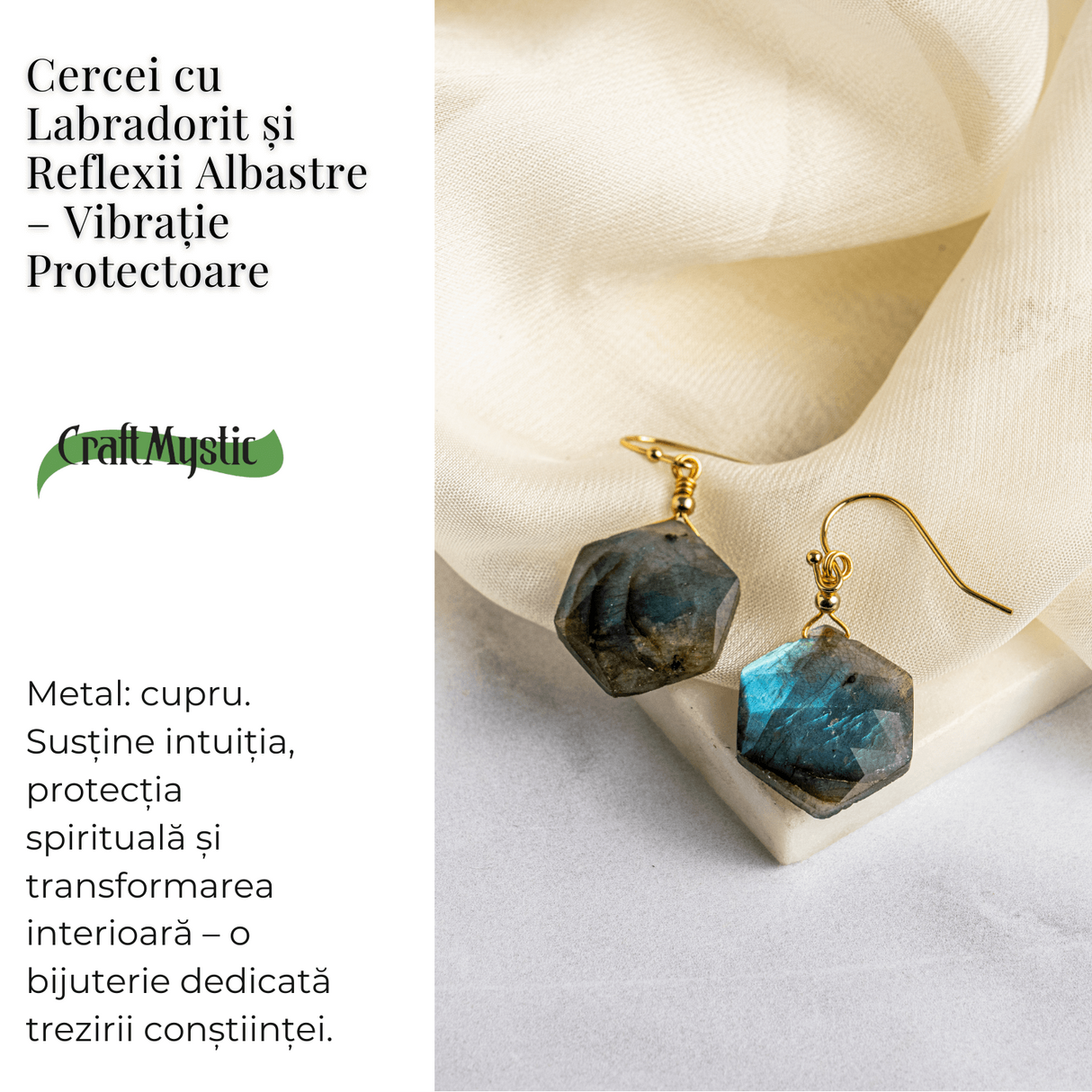 Vibratie Protectoare – Cercei cu Labradorit si Reflexii Albastre