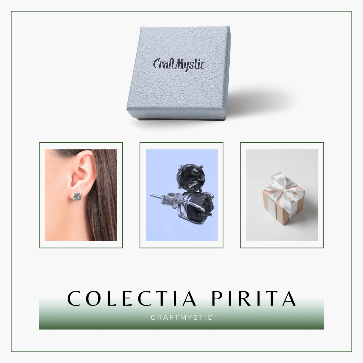 Cercei Eleganti cu Pirita Naturala, inchidere pe surub, pentru protectie si noroc
