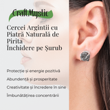 Cercei Eleganti cu Pirita Naturala, inchidere pe surub, pentru protectie si noroc