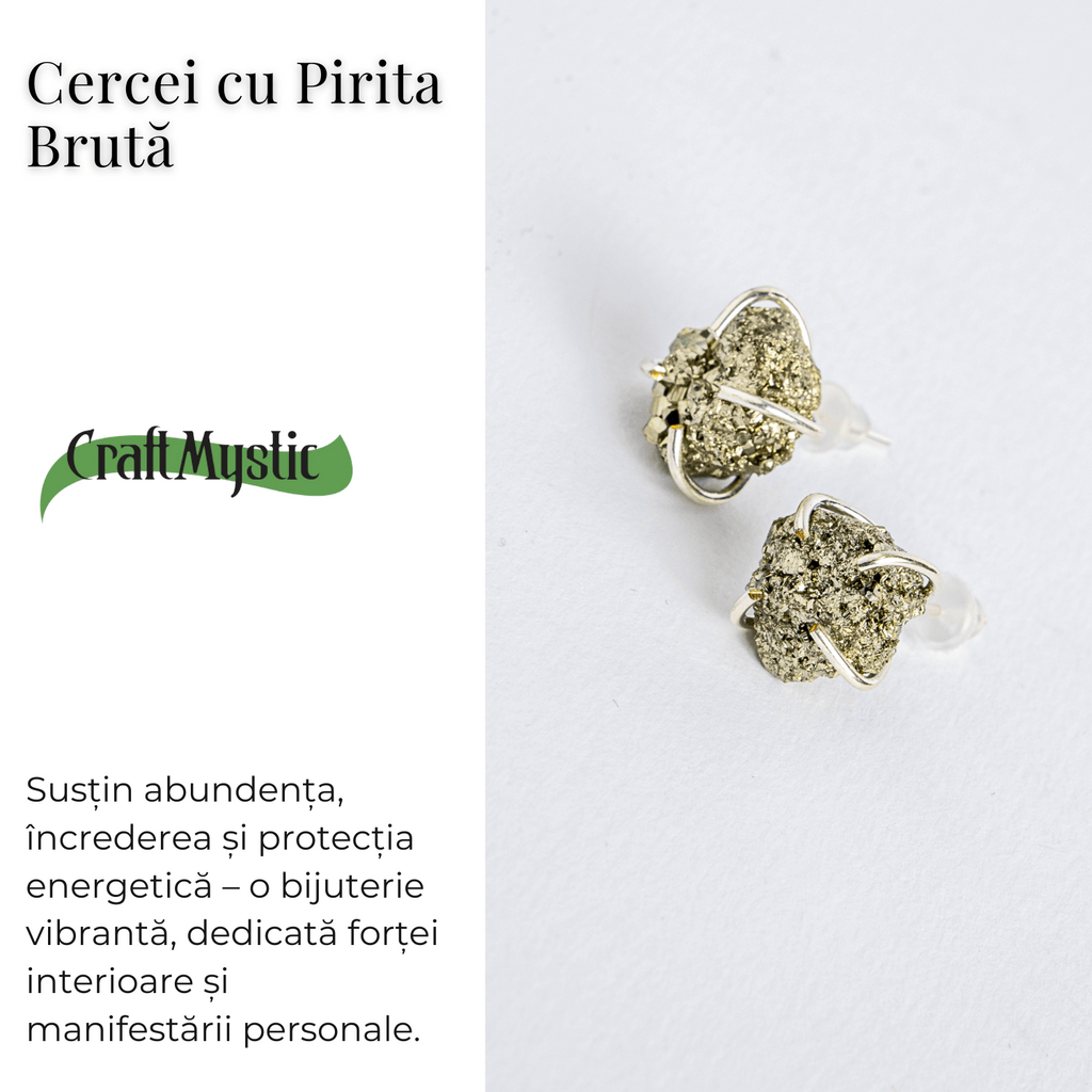 Cercei argintii cu Pirita bruta – Abundenta, incredere si protectie energetica