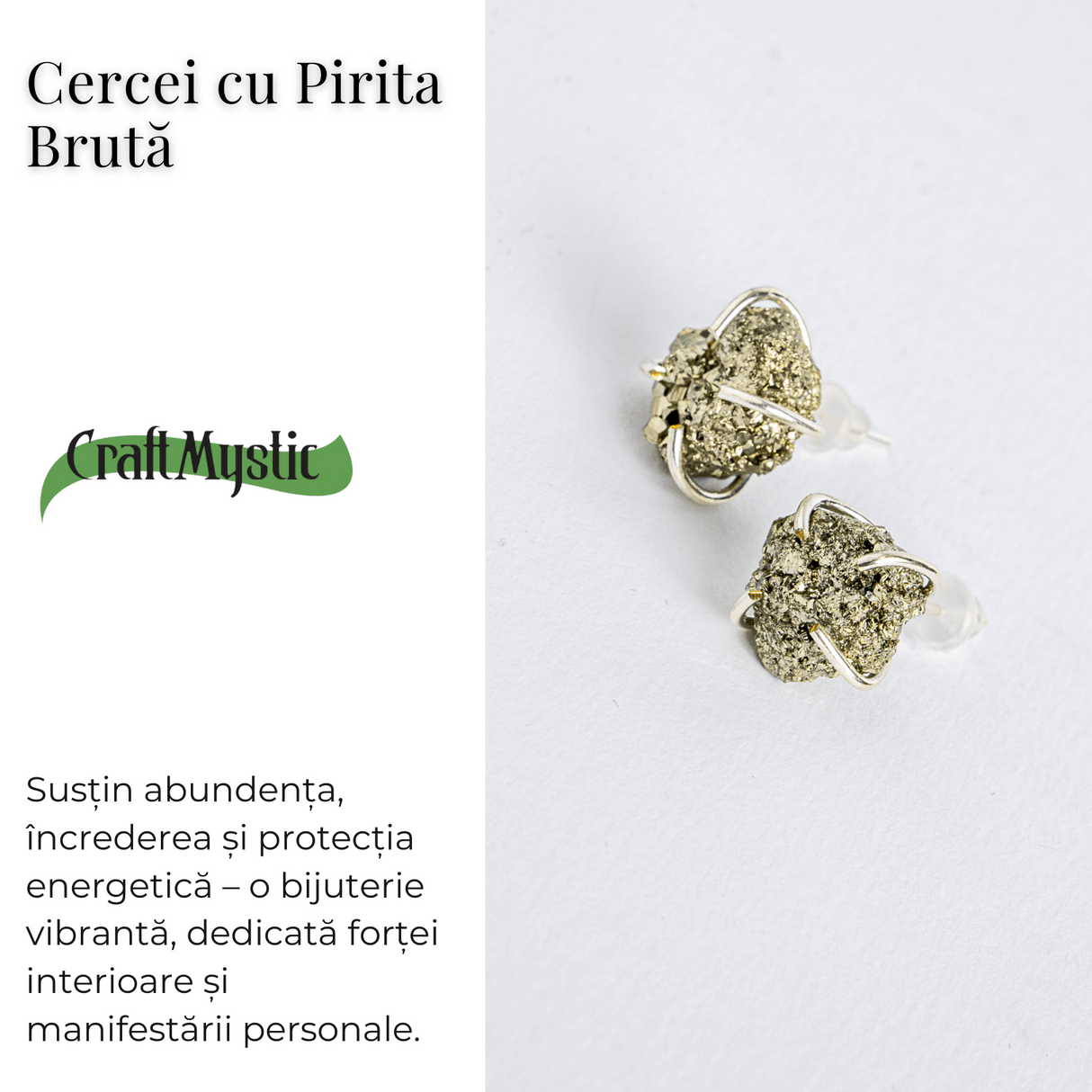 Cercei argintii cu Pirita bruta – Abundenta, incredere si protectie energetica