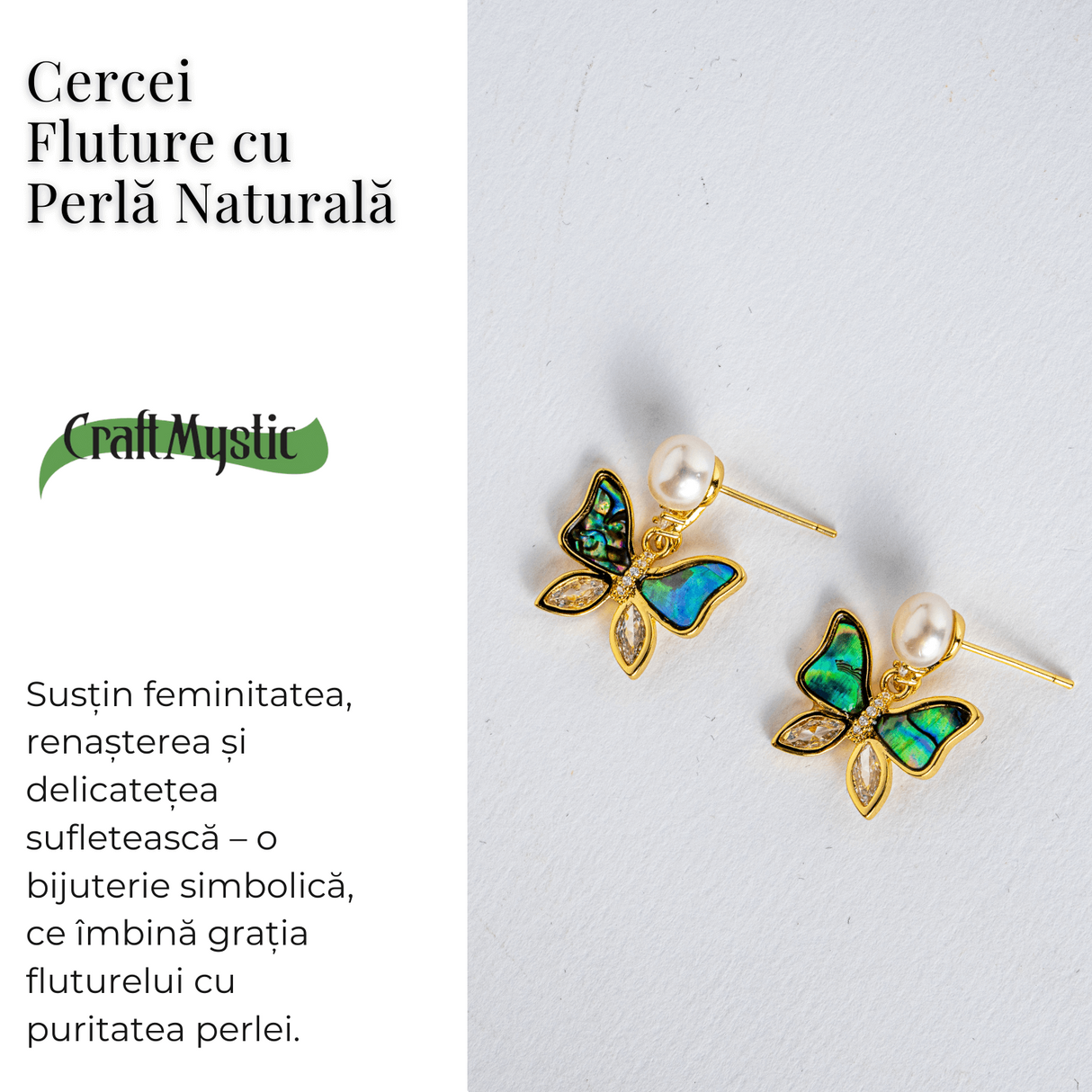 Cercei fluture cu perla naturala – Rafinament si renastere