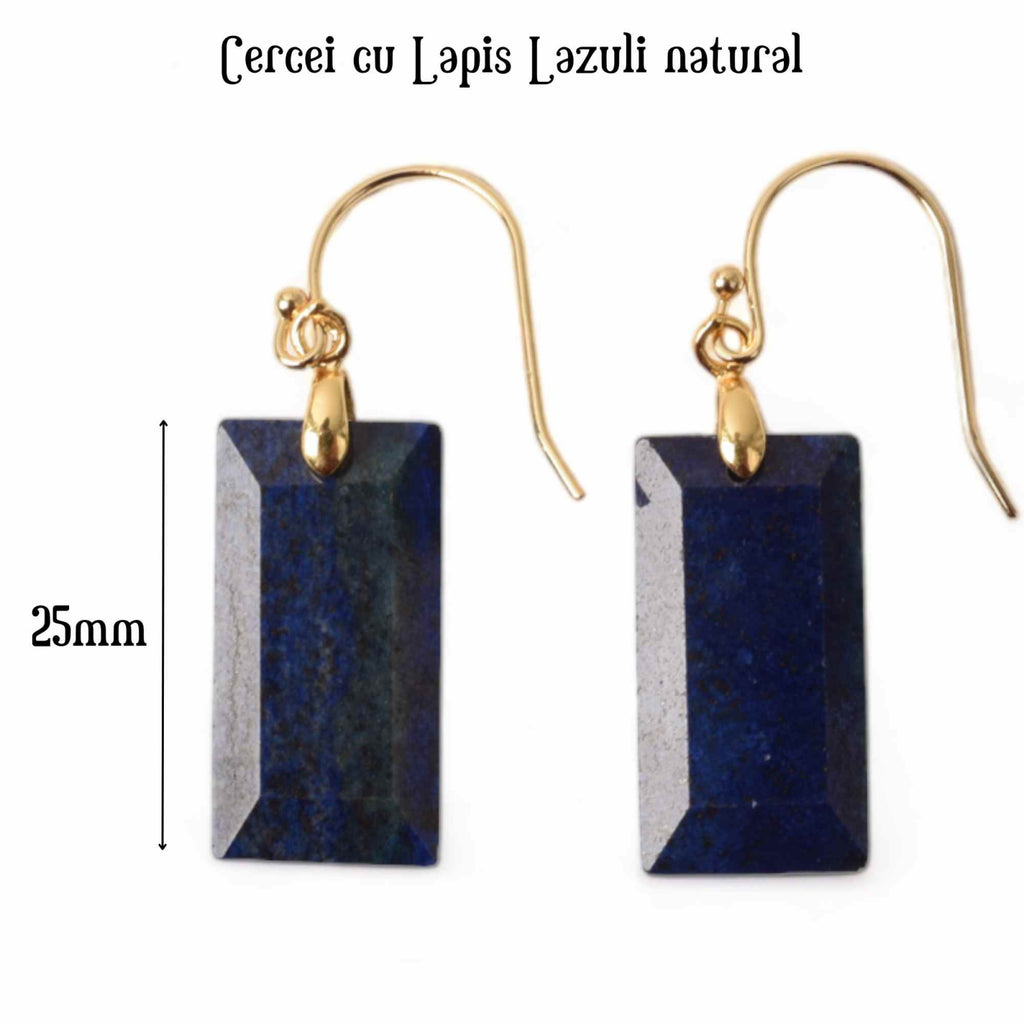 Cercei cu Pietre Semipretioase Lapis Lazuli forma dreptunghiulara Pentru intelepciune, claritate mentala