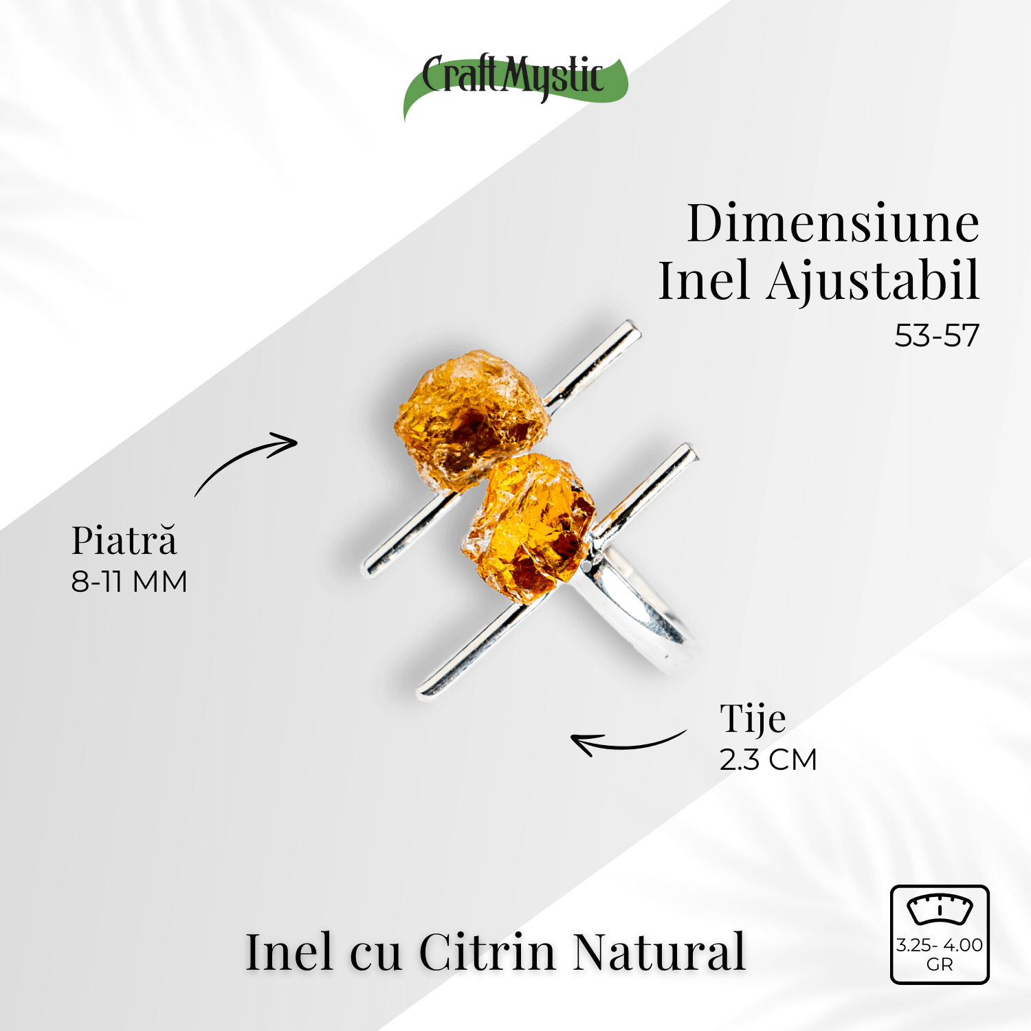 Talismanul succesului – Inel cu citrin brut, piatra prosperitatii
