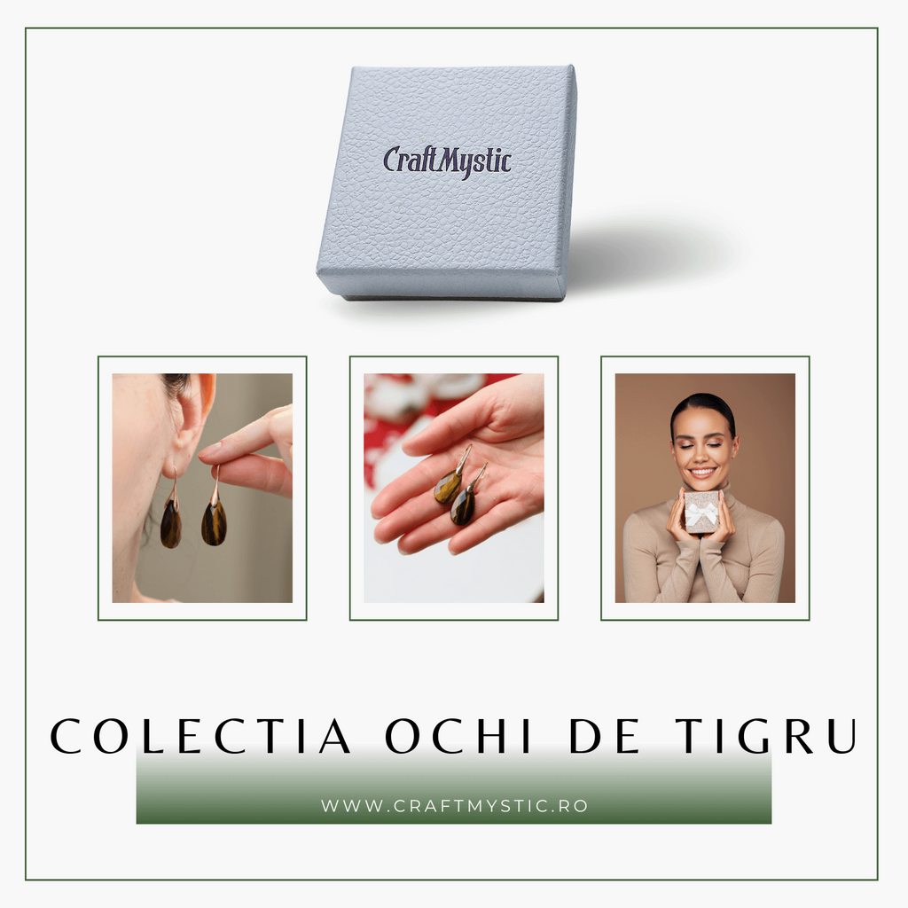 Cercei Eleganti cu Metal Auriu si Piatra Naturala din Ochi de Tigru Fatetat