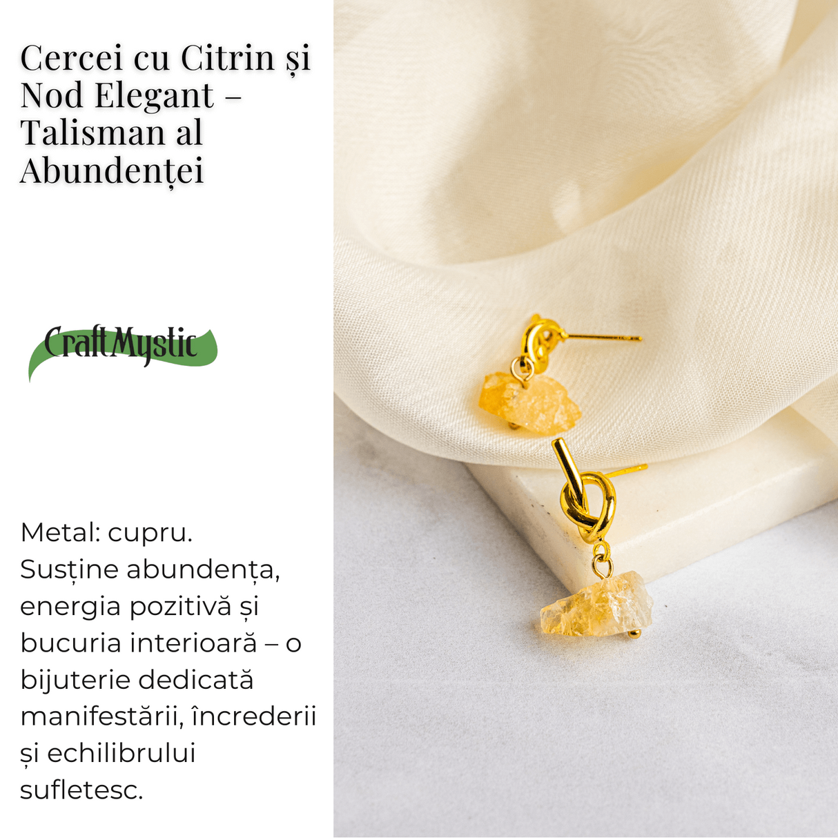 Talisman al Abundentei – Cercei cu Citrin si Nod Elegant