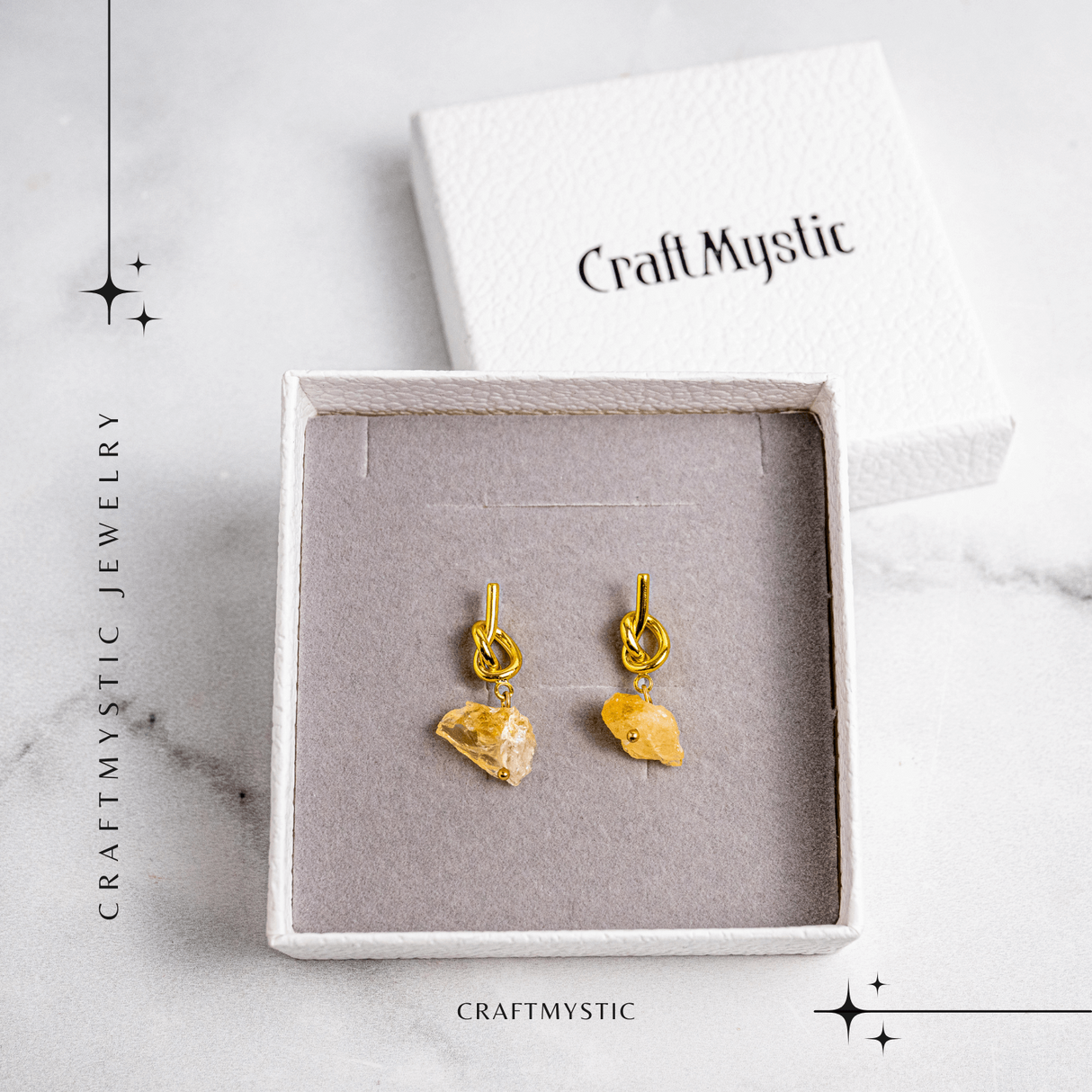 Talisman al Abundentei – Cercei cu Citrin si Nod Elegant