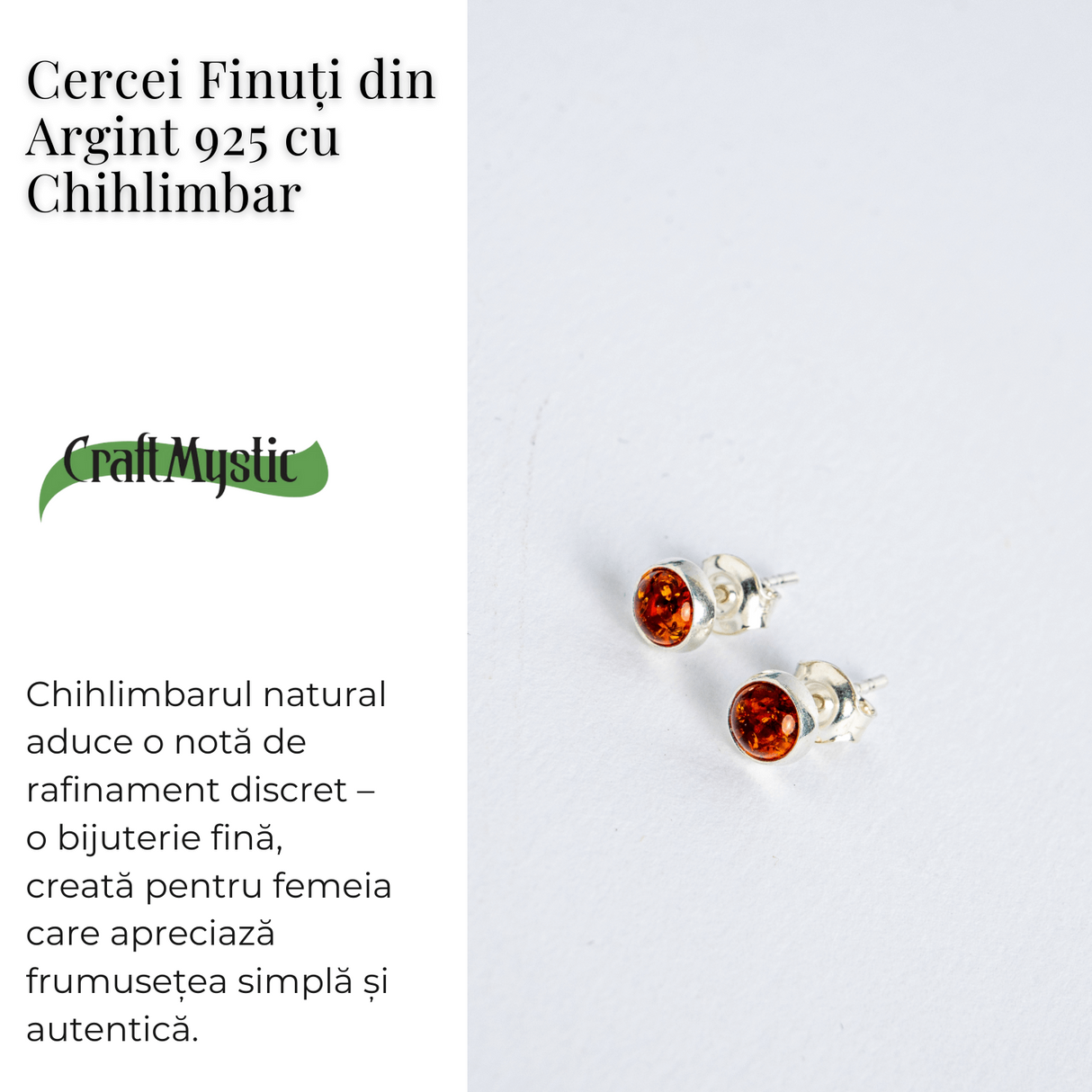Rafinament discret – Cercei Finuti din Argint 925 cu Chihlimbar