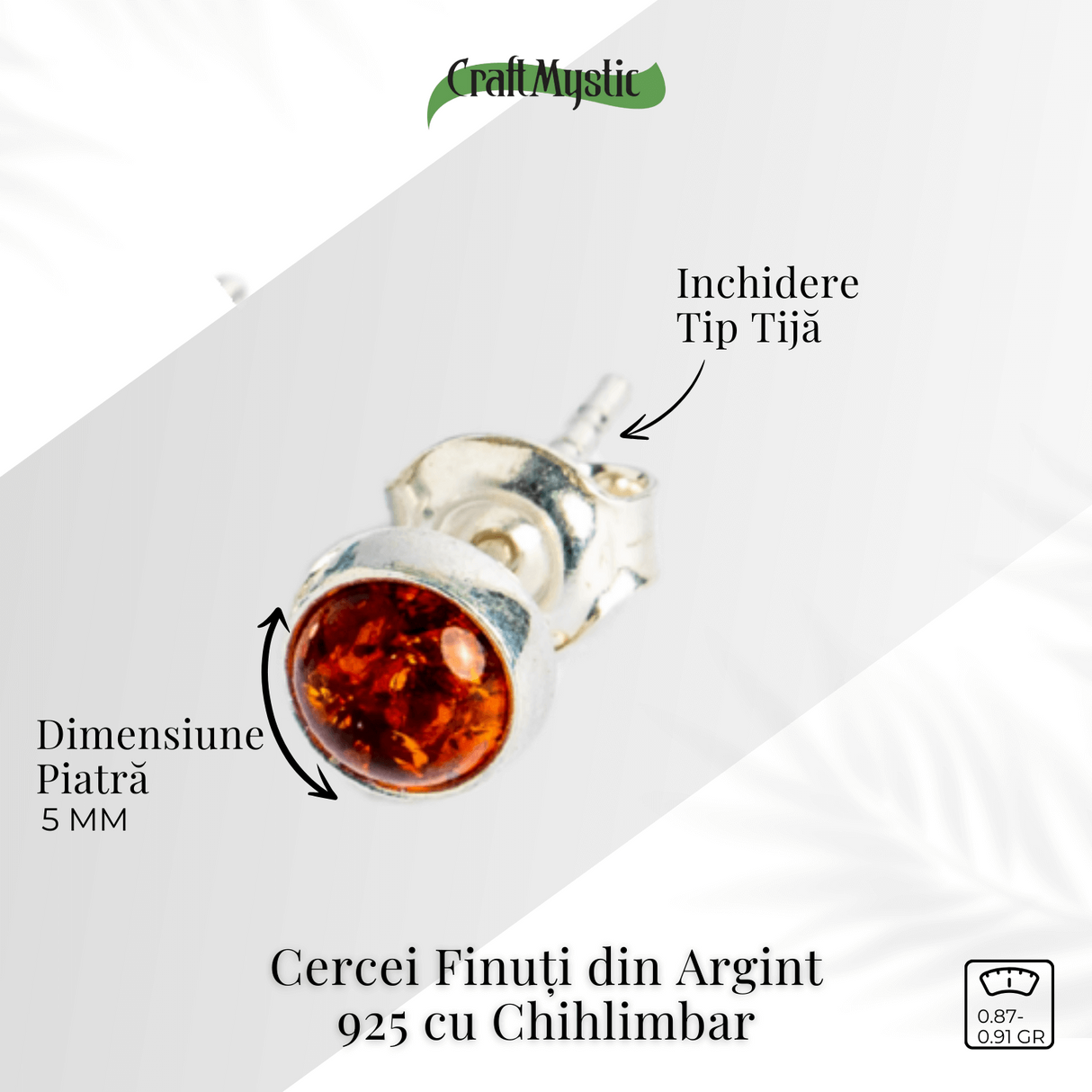 Rafinament discret – Cercei Finuti din Argint 925 cu Chihlimbar
