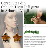 Cercei Eleganti in Forma de Stea cu Piatra Semipretioasa Ochi de Tigru Natural
