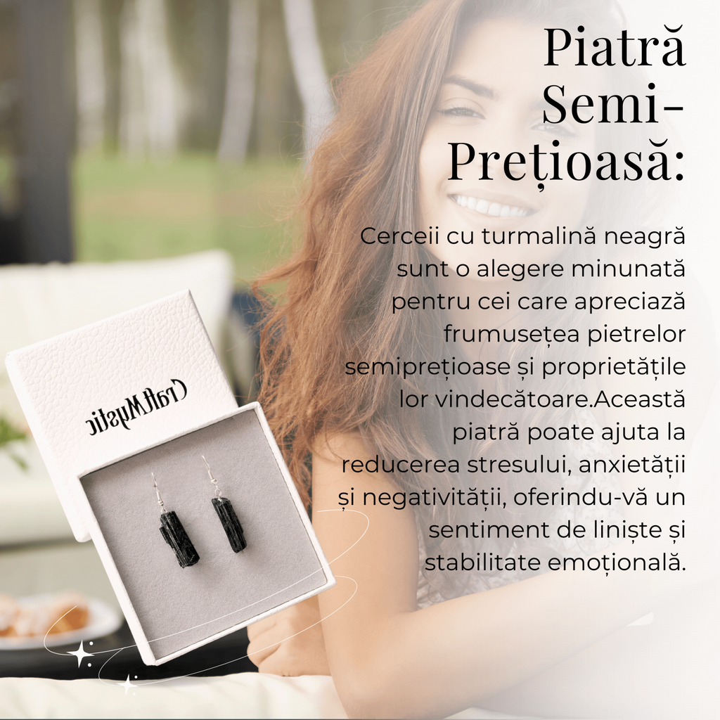 Cercei Argintii cu Turmalina Neagra Bruta 20-25mm