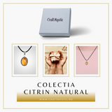 Colier Reglabil cu Pandantiv Oval din Metal Argintiu și Citrin Natural