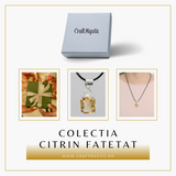 Colier Reglabil cu Pandantiv Argintiu 15mm in Forma Dreptunghiulara cu Citrin Natural Fatetat